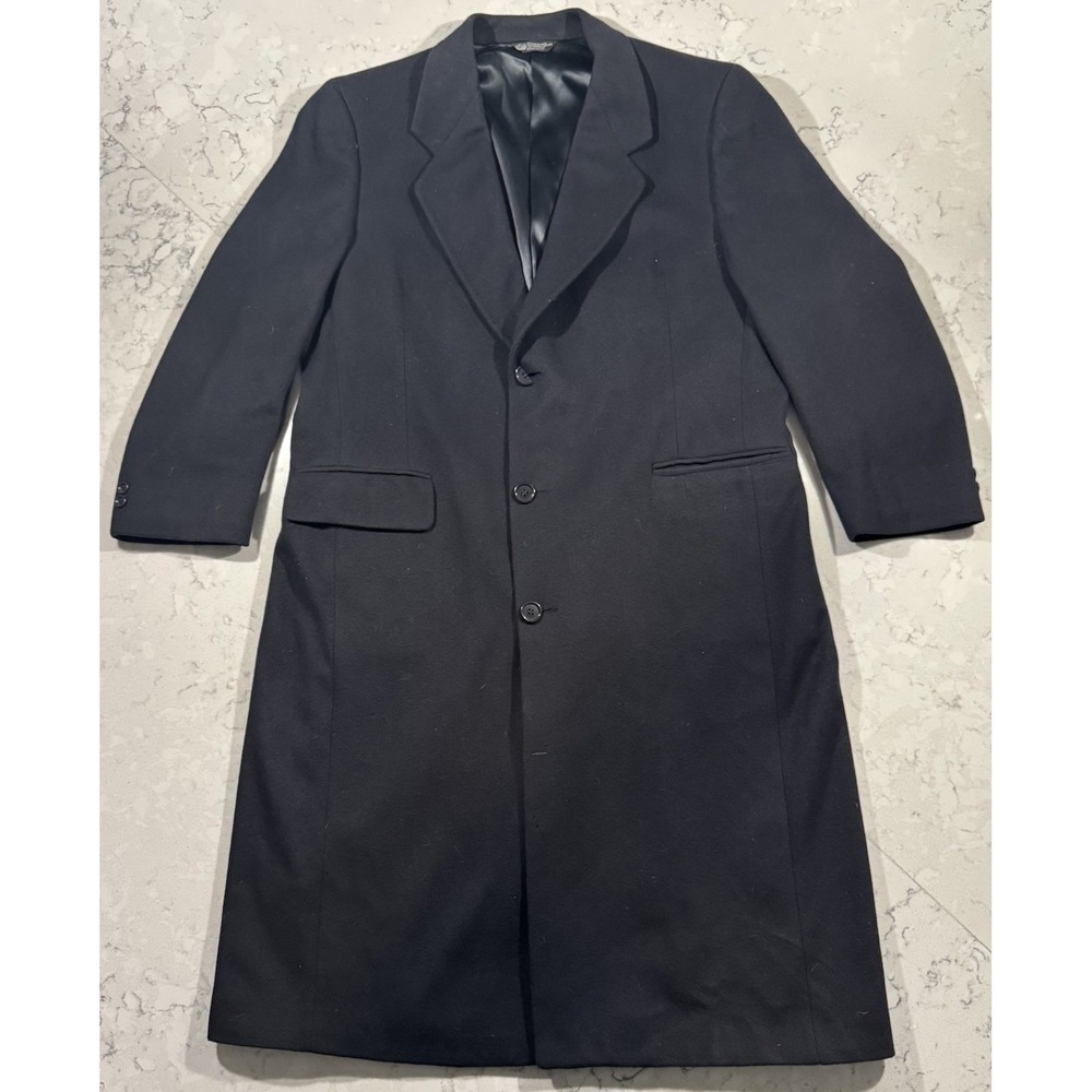 VTG Sterling & Hunt Overcoat Mens 46 Black Wool Long Coat Single Breasted Lined